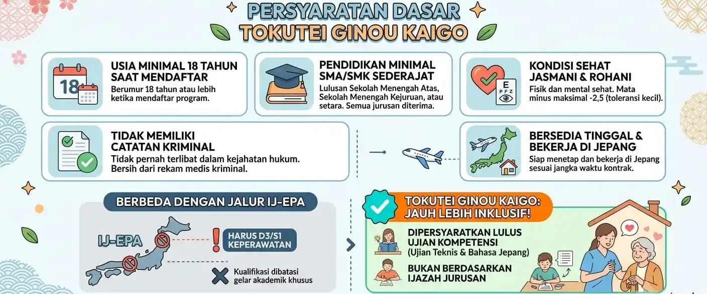 Syarat syarat dasar Tokutei Ginou Kaigo (Caregiver)